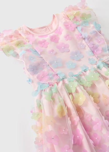 Girls Multicolour Tie Dye 3D Flower Dress (1-7yrs)