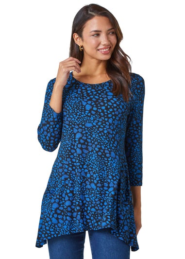 Roman Blue Spot Print Stretch Swing Top