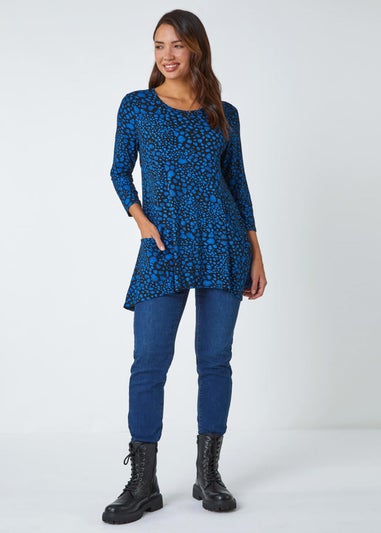 Roman Blue Spot Print Stretch Swing Top