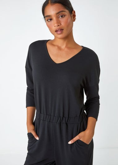 Roman Black Elasticated Waist Stretch Jumpsuit