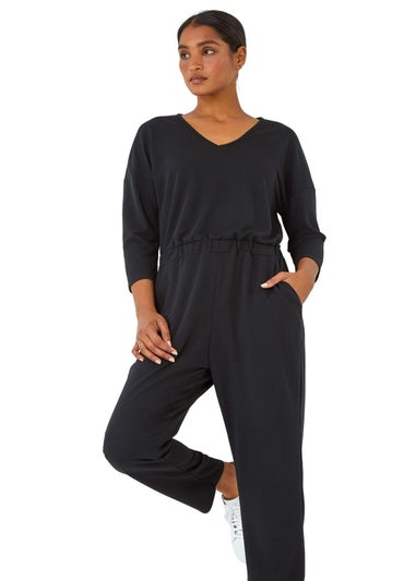 Roman Black Elasticated Waist Stretch Jumpsuit