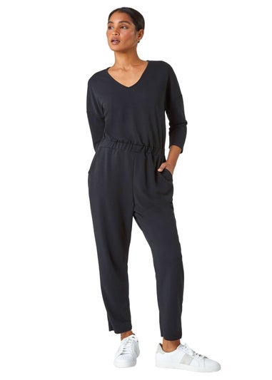 Roman Black Elasticated Waist Stretch Jumpsuit