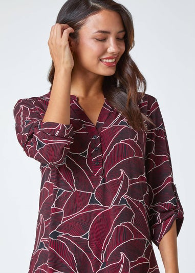 Roman Red Textured Leaf Stretch Jersey Top