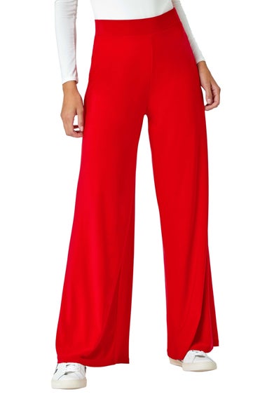 Roman Red Elastic Waist Wide Leg Stretch Trousers