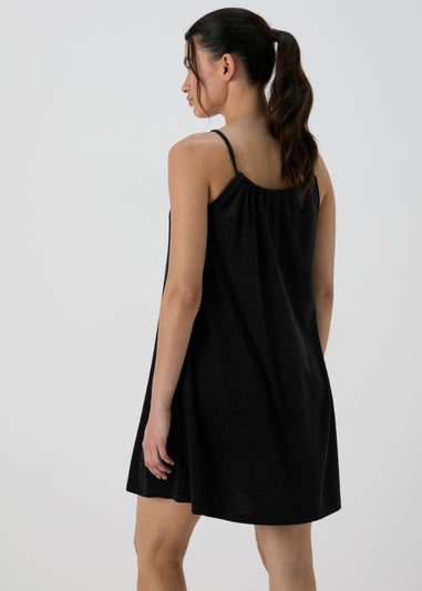 Black Strappy Towelling Mini Cami Dress