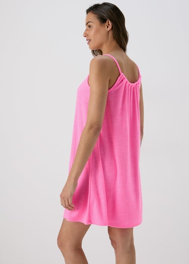 Pink Towelling Strappy Mini Dress