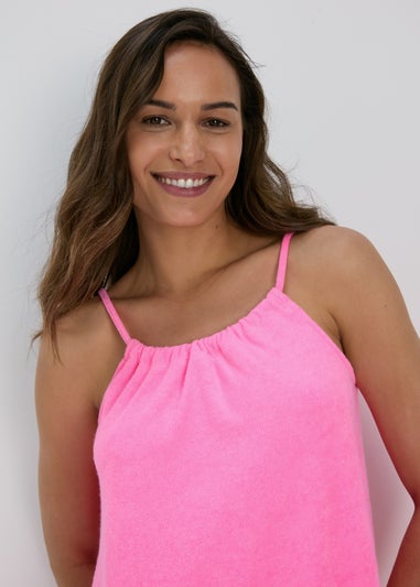 Pink Towelling Strappy Mini Dress
