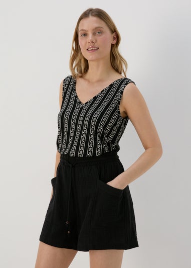 Black V Neck Geo Stripe Vest