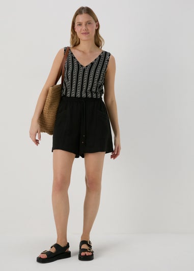 Black V Neck Geo Stripe Vest