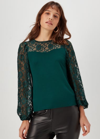 Green Lace Long Sleeve Top