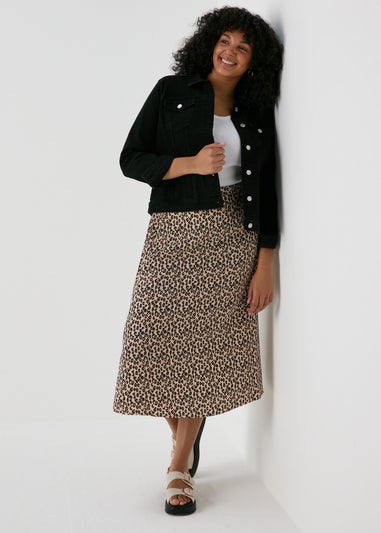Brown Flared Hem Midi Skirt