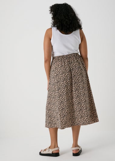 Brown Flared Hem Midi Skirt
