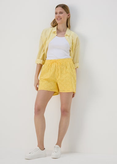 Yellow Schiffli Shorts