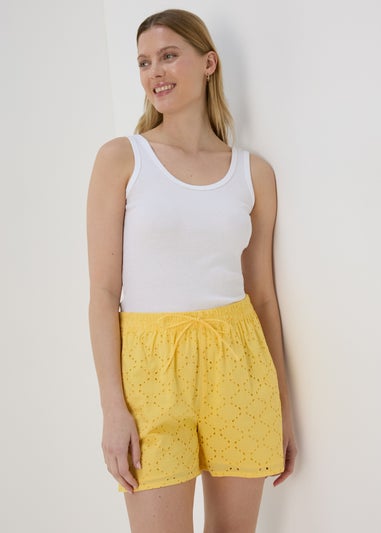 Yellow Schiffli Shorts