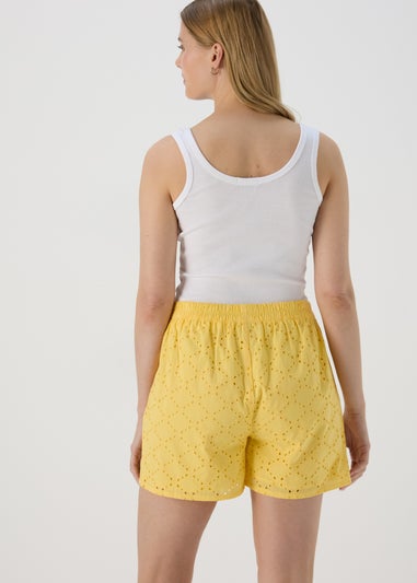 Yellow Schiffli Shorts