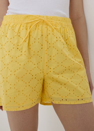 Yellow Schiffli Shorts