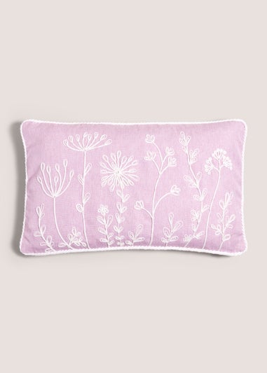 Lilac Floral Embroidered Cushion (30cm x 50cm)