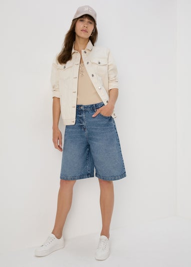 Mid Wash Longline Denim Shorts