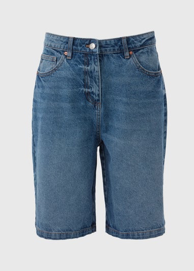 Mid Wash Longline Denim Shorts