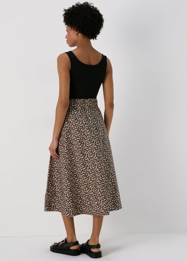 Brown Leopard Print Poplin Skirt