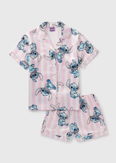 Disney Kids Pink Stitch Satin Pyjama Top & Shorts Set (4-13yrs)