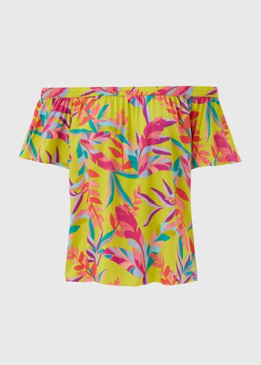 Green Tropical Viscose Bardot Top