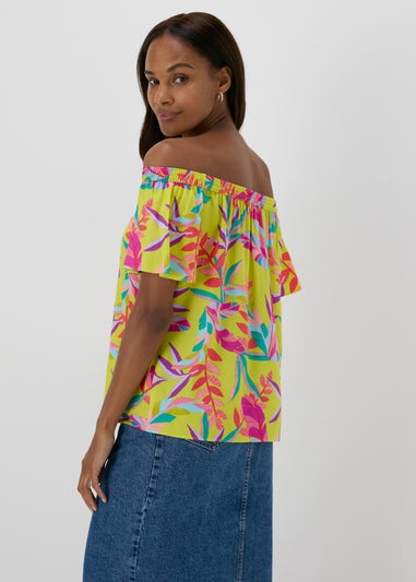 Green Tropical Viscose Bardot Top