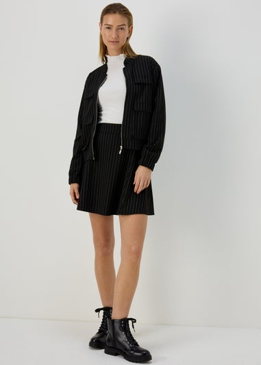 Black Pinstripe Mini Skirt