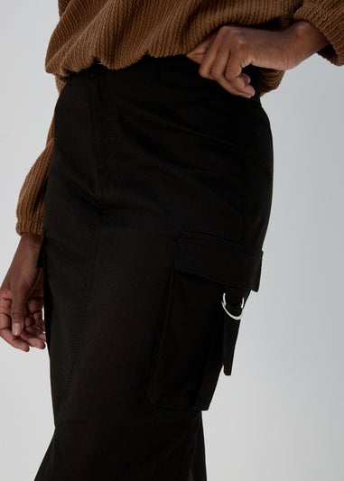 Black Cargo Midi Skirt