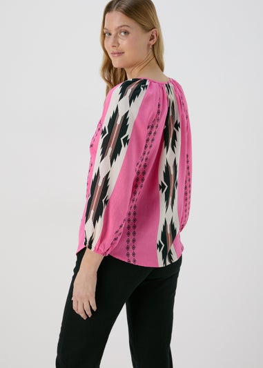 Pink Aztec Blouse Top