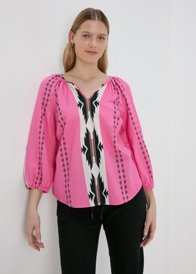 Pink Aztec Blouse Top