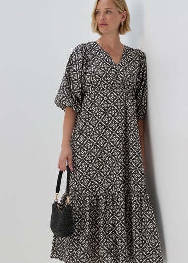 Black Monochrome Pattern Midi Dress