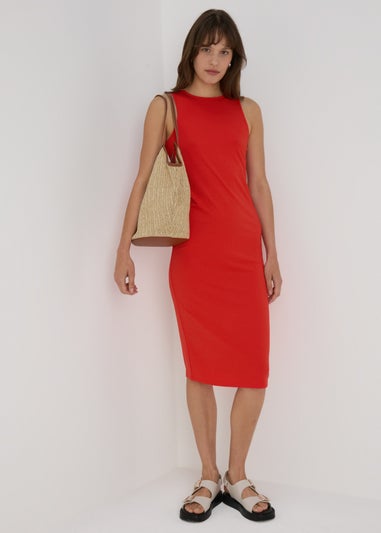 Red Racer Ribbed Midi Dress