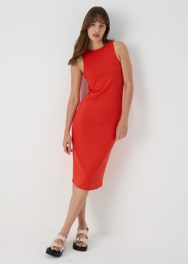 Red Racer Ribbed Midi Dress