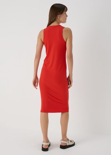 Red Racer Ribbed Midi Dress