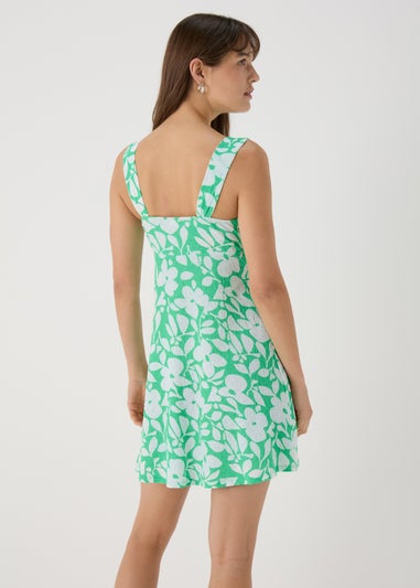 Green Floral Crinkle Cami Mini Dress