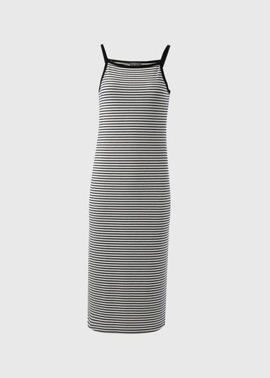 White & Black Stripe Ribbed Midi Dress