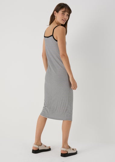 White & Black Stripe Ribbed Midi Dress