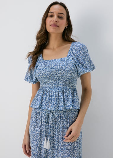 Papaya Petite Blue Sheered Co Ord Blouse Top