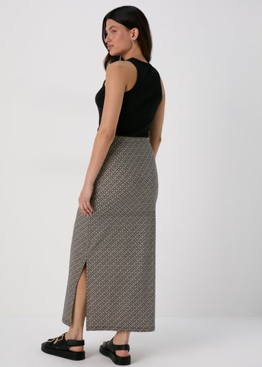 Black Tile Print Jersey Maxi Skirt