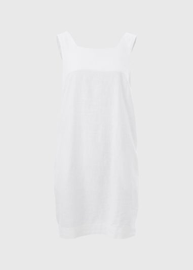 White Linen Blend Mini Shift Dress