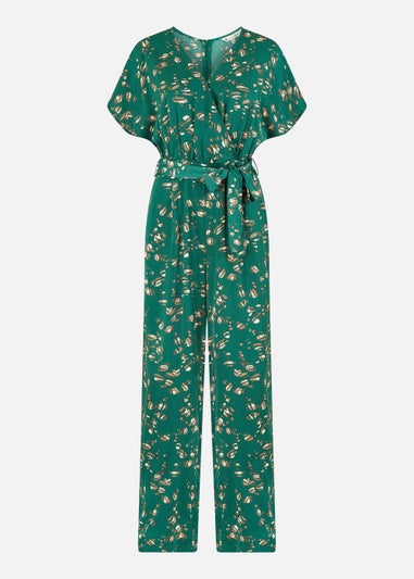 Yumi Pebble Print Satin Jumpsuit In Green