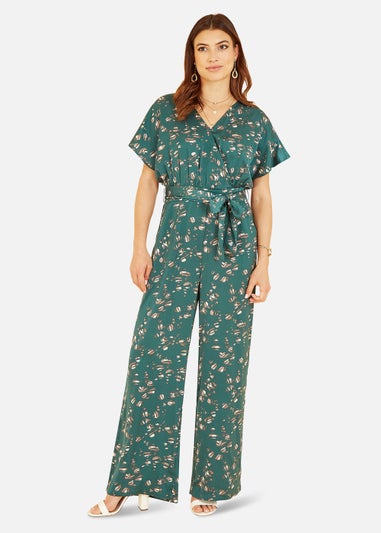 Yumi Pebble Print Satin Jumpsuit In Green