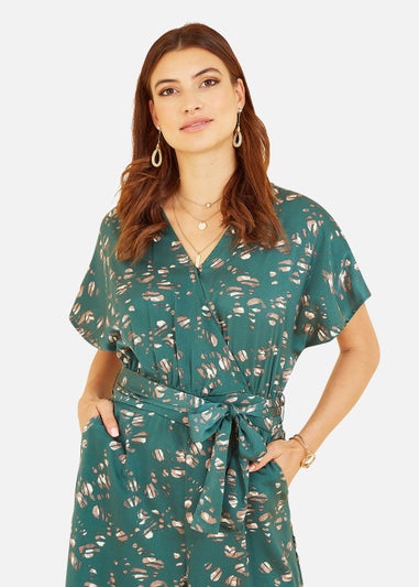 Yumi Pebble Print Satin Jumpsuit In Green