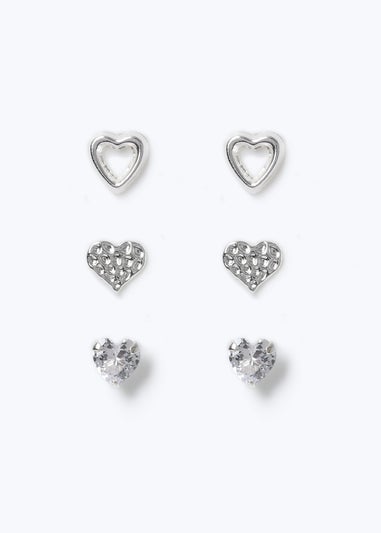 Muse Silver 3 Pack Heart Earrings