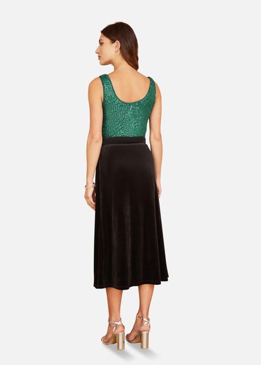 Yumi Black Velvet Skirt With Front Slit