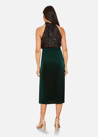 Yumi Green Velvet Skirt With Front Slit