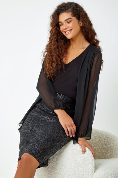 Roman Black Animal Print Elastic Waist Pencil Skirt