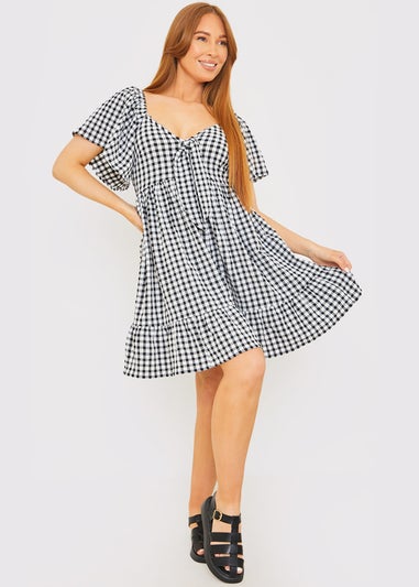 In The Style Stacey Black & White Tie Bust Mini Dress