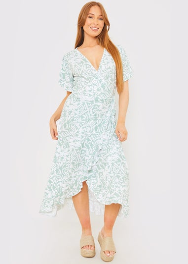 In The Style Stacey Green Pattern Wrap Midi Dress